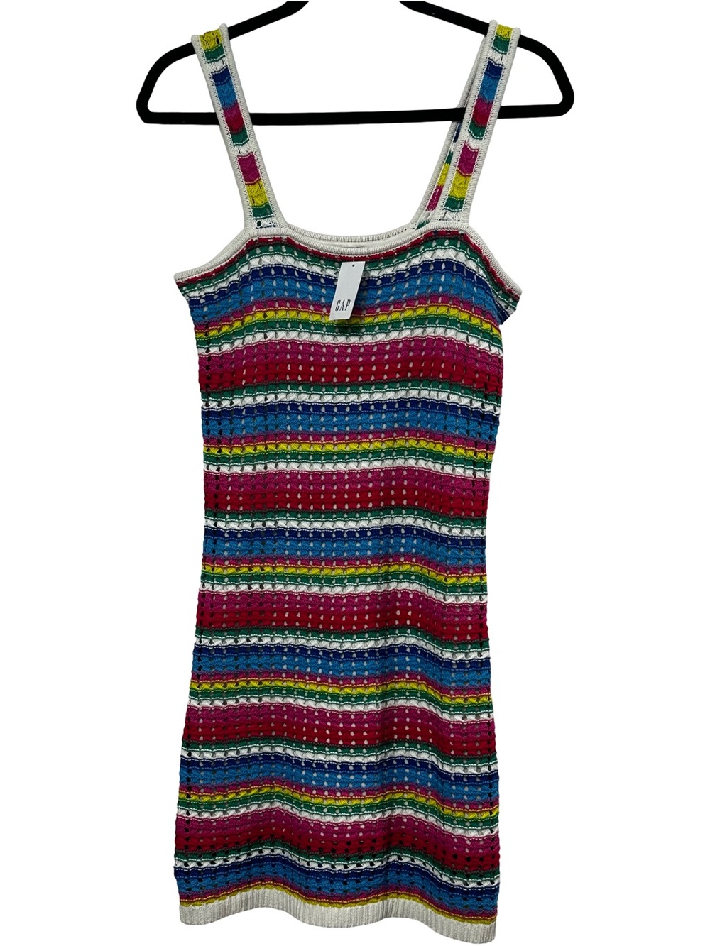GAP NWT Rainbow Striped Crochet Knit Tank Mini Dress Multi-Color